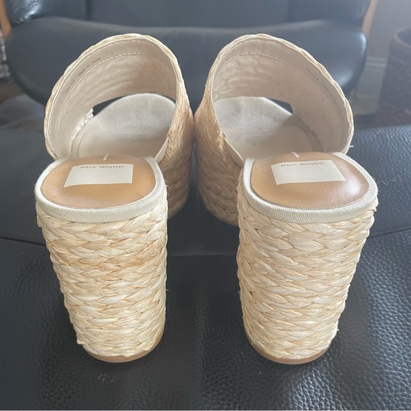 Dolce Vita Cream Woven Mules with Block Heel - Picture 5 of 6